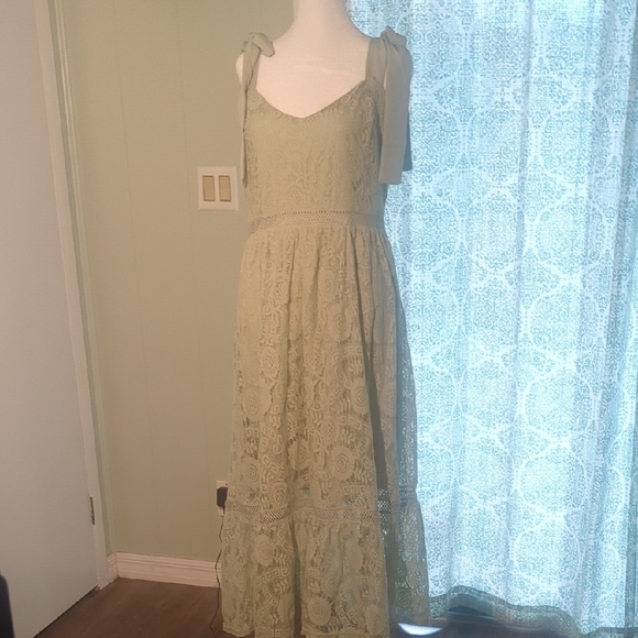 Blu Pepper Lace Midi Dress in Light Green - Picture 1 of 7